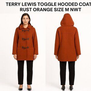 TERRY LEWIS TOGGLE HOODED COAT RUST ORANGE SIZE M NWT